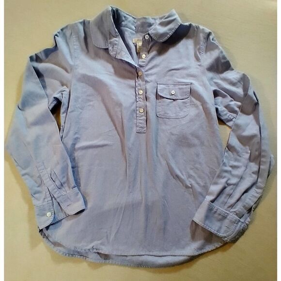 J CREW BLUE SMALL COTTON FLANNEL CHAMBRAY CASUAL WOMENS BUTTON SHIRT - Picture 1 of 5